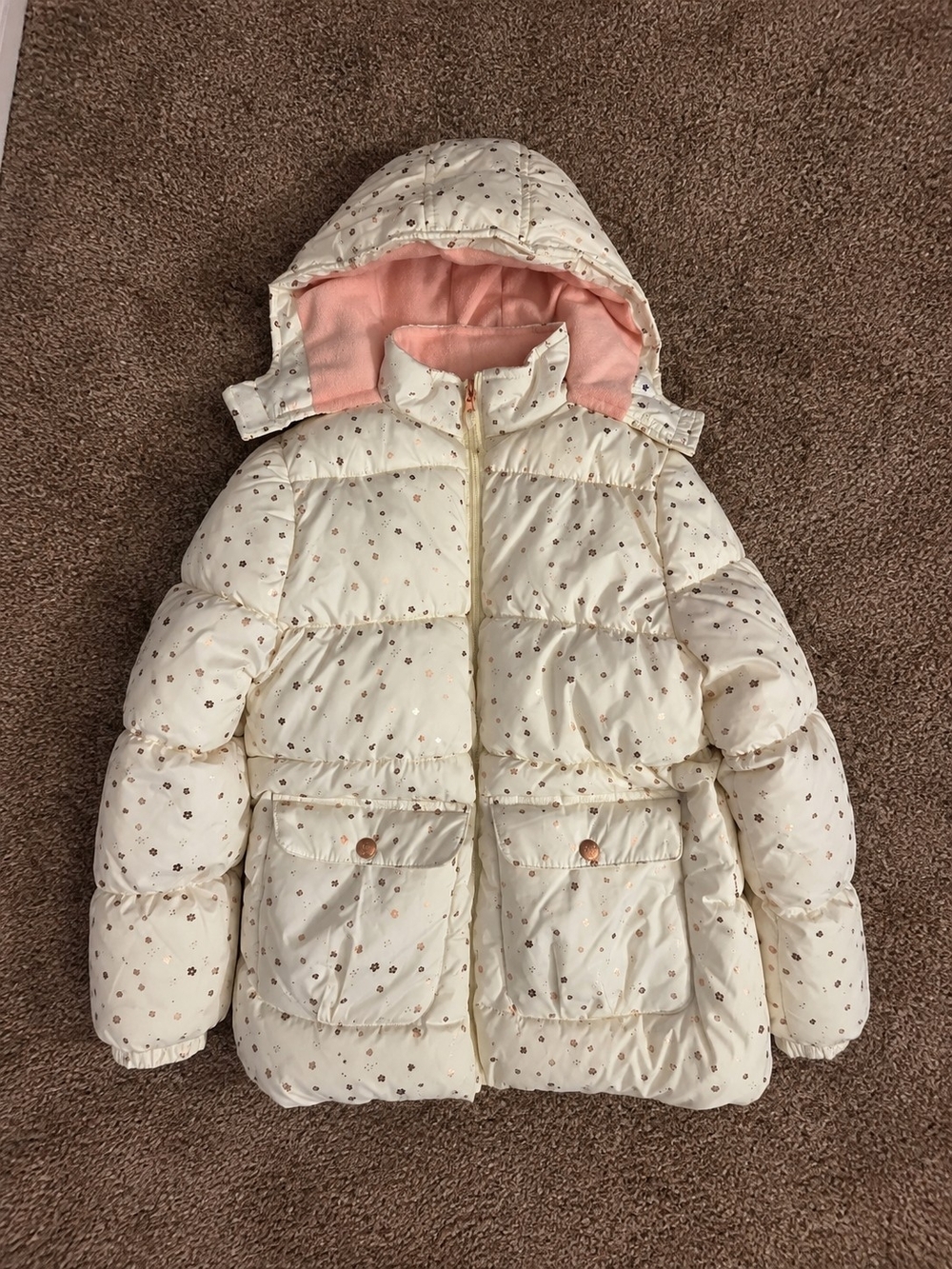 Kensie Girl Cream Puffer Jacket with Pink Lining Sz L